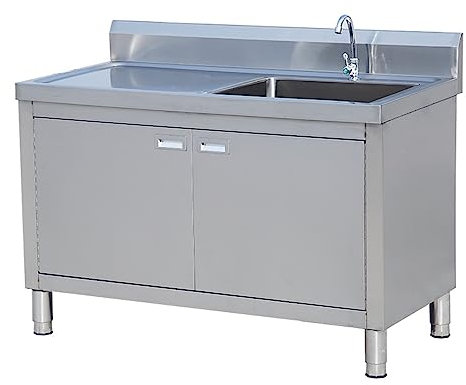 TRGCJGH Mueble bajo lavabo modular cocina, Fregadero de Cocina con dos puertas y fregadero inoxidable, Mueble de Acero Inoxidable para Lavabo(100cm/39.3in,Left Drainboard)