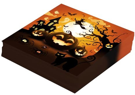 NET TOYS Halloween Servietten mit Kürbis - Orange-Schwarz 33x33cm - Schöne Party-Dekoration Tischservietten mit Hexen-Motiv - Spooky Papier-Servietten für Gruselparty & Mottoparty