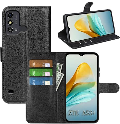 betterfon Hülle ZTE Blade A53 / A53+ - Flip Case Klapphülle Schutzhülle Handy Tasche mit Kartenfächern, Qualität TPU in Schwarz