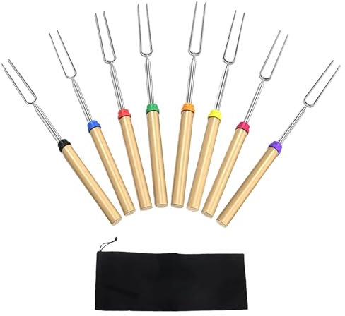 Quixotical 8 Pcs Bâtons de Barbecue Télescopiques, Brochettes de Barbecue en Acier Inoxydable Marshmallow, Lot de Télescopiques en Métal Pour barbecue, Pour Barbecue, Camping, Feu de Camp