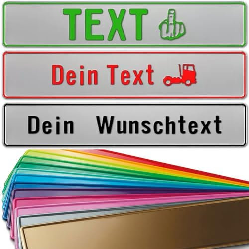 Fun Kennzeichen 52cm x 11cm Mit Wunschtext Individuell - Wunschprägung Namensschild Aus Aluminium | Individuelles Fun-Kennzeichen (Silber)