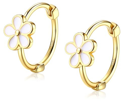 KRFY Gold Blumen Creolen Ohrringe 925 Sterling Silber Gänseblümchen Ohrringe für Damen Mädchen Hypoallergen Knorpel Helix Huggie Creolen