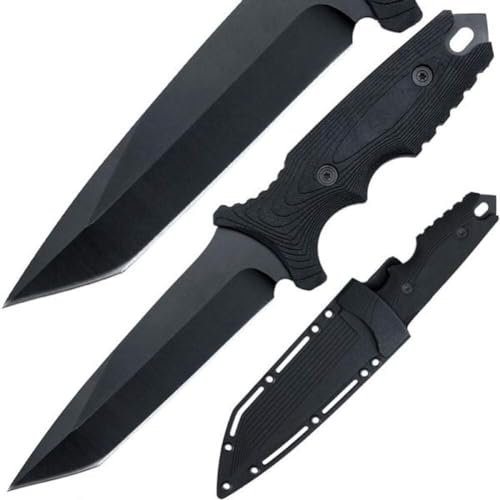 Outdoor Messer Survival, Jagdmesser Feststehende Klinge aus 440C-Stahl Black Phantom Survival Messer mit Scheide, Überlebensmesser für Camping, Angeln, Bushcraft Messer Full Tang