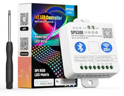 BTF-LIGHTING SP530E WiFi Alexa Bluetooth LED Controller Unterstützung PWM Monochrom CCT RGB RGBW RGBCCT oder SPI TTL IC Chip LED Strip/Matrix WS2811 WS2812B WS2813 WS2814 WS2815 SK6812 etc DC5V DC12V