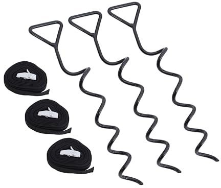TP Toys - Infinity Rectangular Trampoline Anchor Kit includes Three Galvanized Corkscrew Anchors and A Trampoline Spiral Ground Anchor Kit With Two Strong Webbing. Tear Resistant Tie Down Straps.