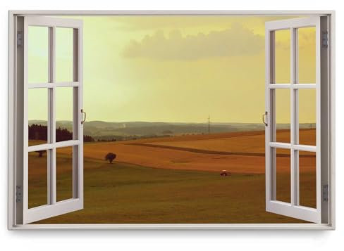 Paul Sinus Wandbild 120x80cm Fensterbild Natur Landschaft Felder Traktor Horizont Sonnenuntergang