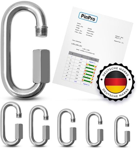 PinPro A4 Edelstahl Schraubverbinder | 5mm - 5 Stück | 790kg Bruchlast | Rostfreier AISI 316 Schraubkarabiner | Kettenverbinder oder Kettennotglied