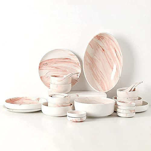 Set di stoviglie da cucina, set di stoviglie in ceramica, set da tavola resistente alle scheggiature marmorizzate rosa/set di stoviglie combinato in porcellana, piatti e ciotole pe