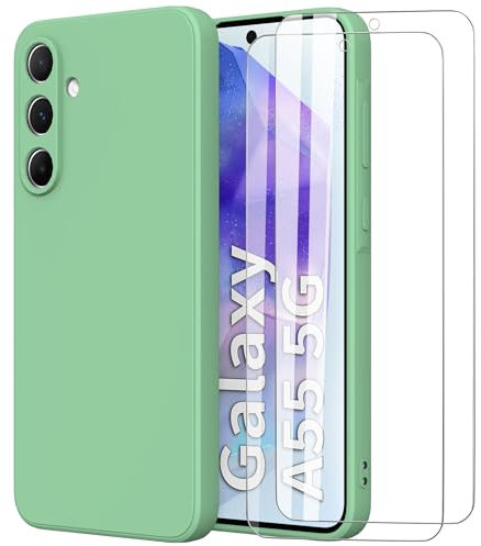 MOONESS Coque pour Samsung Galaxy A55 5G 6.6,Silicone Liquid Compatible avec Samsung Galaxy A55 5G,Étui de Protection Antichoc Housse Case Cover - Vert