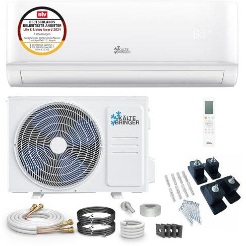 Kältebringer Split Klimaanlage Quick Connect - 12000 BTU (3,5 kW) - Klimagerät mit Heizfunktion, WiFi & App, bis 55qm, sehr leise - 5m Kupferleitung, Kältemittel R32, Montagematerial, Bodenkonsole