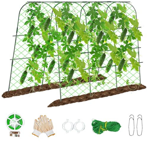Treillis de concombre 163 x 122 cm pour plate-bande surélevée, plantes grimpantes de jardin en forme de U, treillis en métal pour extérieur, support amovible pour courgettes, concombres, plantes,