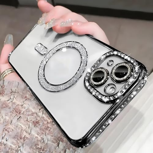 Bakicey Hülle für iPhone 11 Pro Max,Kantenbohren mit Mag-Safe TPU Handyhülle Durchsichtig Glitzer Schutzhülle Süße Kratzfest Bling Bling Luxuriös Case Cover für iPhone 11 Pro Max,Schwarz