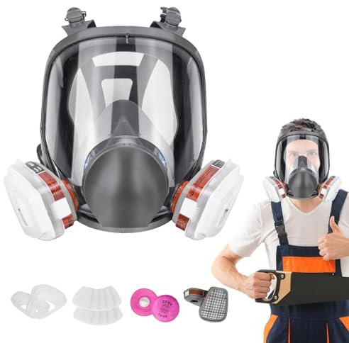 TocaFeank Vollgesichts-Atemschutzmaske, Gesichts-Atemschutzmaske mit Filtern | Industrial 6800 Vollgesichtsmaske mit Filtern | Anti-Beschlag-Maske zum Schutz vor luftgetragenen Partikeln für