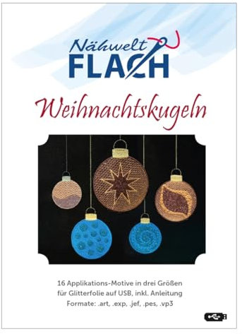 Nähwelt Flach Stickmuster USB Weihnachtskugeln 16 Appliktionsmotive