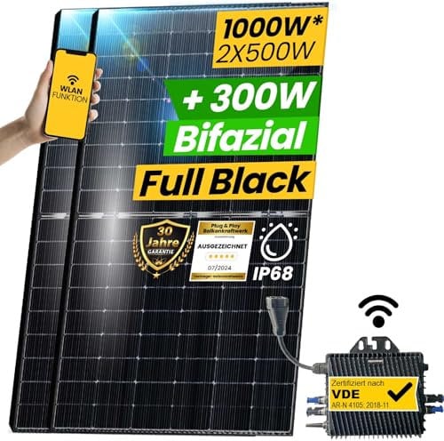 EPP.Solar® 1000W Balkonkraftwerk Bifazial Komplettset Photovoltaik Solaranlage mit 800W WIFI Wechselrichter Smart Mini PV Anlage