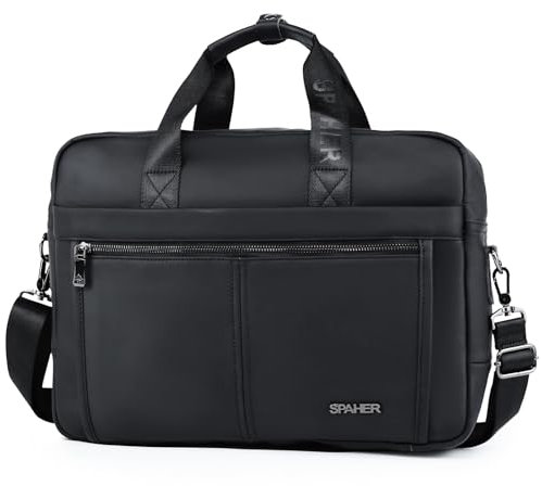 SPAHER Mens Leather Laptop Bag Briefcases for Men 15.6 Inch Leather Briefcase Business Work Laptop Handbag Messenger Bag Shoulder Bag with Removable Strap Daily Man Bag Gift for Man