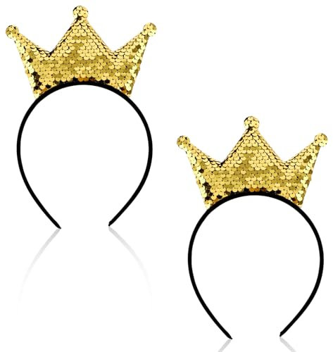Qianyu 2 Stück Pailletten Kronen Stirnband Prinzessinnen Glänzendes Goldenes Haar Hoop Süßer Haarschmuck Elastisches Kostüm Geburtstags Kopfbedeckung für Frauen Mädchen Karneval Weihnachten Party