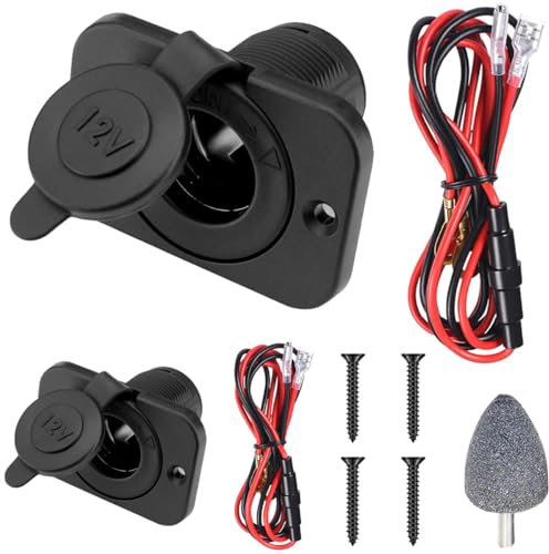 DAOKAI Prise allume-cigarette avec panneau, prise de courant DC 12V pour voiture, adaptateur de prise de courant étanche avec bornes, fils et vis pour voiture, camion et moto - 2pcs