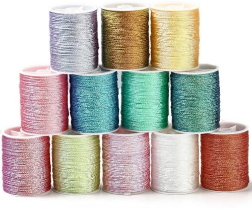 CABODYALS 240M 0.5MM 12 Couleurs 6 Plis Cordon Métallique Multicolore Doré Argent Shimmer Fil Polyester guirlandes Paillettes Rouleaux en Vrac pour la Couture Fabrication de Bracelets de Noël Artisana