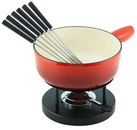 OYWEHECE Gusseisen-Fondue-Set mit verstellbarem Brenner, perfekt für Schokolade, Karamell, Fleisch, 4-6 Person