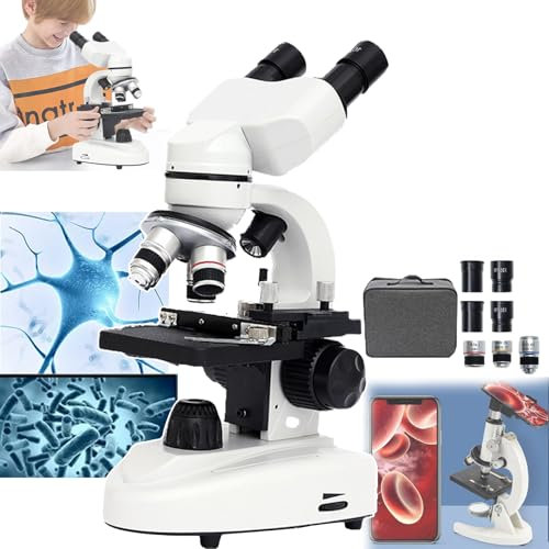 Optisches Mikroskop (30000X/50000X), Biologisches Mikroskop, 45° Neigung, Knopfverstellung Zwischen Den Pupillen/55–77 Mm, 360° Drehbar, Mit Halter + Probe × 10, Heim-/Schullabor ,Mites can be seen,5W