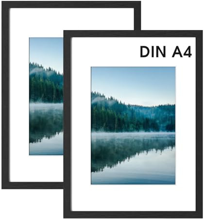 COMPOLICY 2Stück A4 Bilderrahmen Schwarz Bilderrahmen Holz rahmen 21x30cm Standing and Wall-mounting Capabilities Posterrahmen Für Fotos, Bilder, Poster