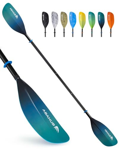 Abahub Kajak Paddel verstellbar 230cm bis 250cm 3teilig Doppelpaddel Schwimmende Kajakpaddel Bootsruder Kanuruder für Kajakfahren Aluminiumlegierungs Schaft Kunststoff Klingen Farbverlauf Blau