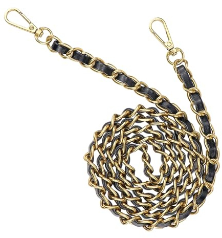 Abitzon Taschenkette Gold 120 cm, Handtasche Kettenriemen Damen, Metall Kette für Tasche mit PU-Leder, Umhängetasche Ersatz Kette mit Schnallen (Gold & Schwarz)