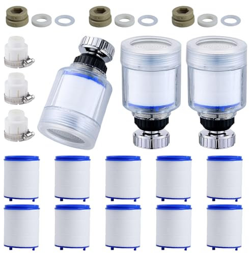 UZSUZZ 16 Pcs Filtre a Eau Robinet, Filtre Robinet Anti Calcaire, Purificateur d'eau de Robinet de Cuisine, Installation Facile et Rapide, Design Transparent, pour Salle de Bain, Cuisine