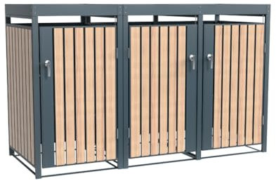 WESTMANN Metall Mülltonnenbox Planta 3x240 L Anthrazit Holzoptik Mülltonnenverkleidung mit Pflanzdach Pulverbeschichteter Stahl Abschließbare Flügeltüren Wetterfest & robust Mülltonnen Unterstand