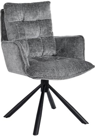 Duhome Esszimmerstuhl mit Armlehnen Schminktischstuhl aus Chenille 180° Drehbar Automatische Rückstellfunktion Sessel für Schlafzimmer Wohnzimmer Büro, Grau