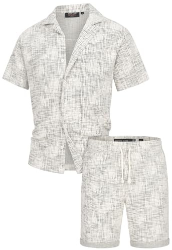 Indicode Herren INSofus Shorts & T-Shirt Set mit strukturierter Oberfläche | Lässiges Shorts & Shirt Set mit strukturierter Oberfläche, Sweatshorts, T-Shirt, kurze Hose, Sommerset, Zweiteiler für Männer