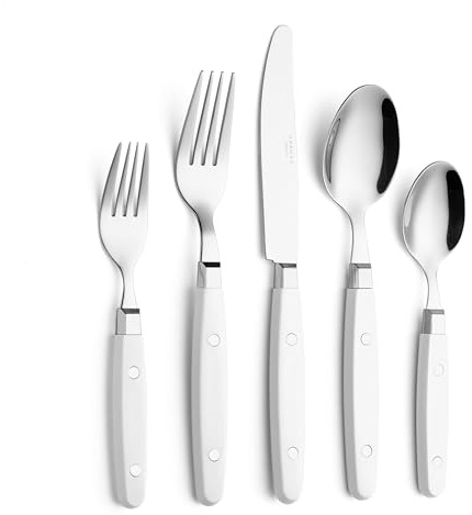 Annova Cutlery Set 20 Pieces Stainless Steel Color Handle with Rivet/Retro Style (White, 20 Pieces)