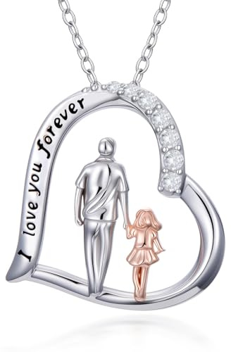 Flpruy Sterling Silber Vater Tochter/Mutter Tochter/Schwester Halskette Tochter Halskette von Papa Mutter Kristall Liebe Herz Kette Schmuck Geburtstag Geschenke für Frauen Mädchen Schwester