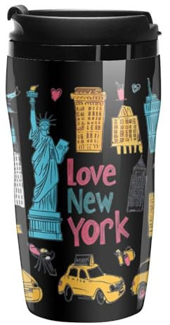 I Love New York Coffee Cup Travel Insulated Tumbler Cafe Mug with Lid Non-Slip Cups for Hot Cold Drink 250ml