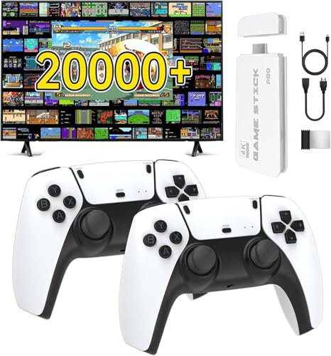 NOBES Retro Video Game Console, Upgraded Game Stick with 20000+ Classic Retro Games, 128G Card, Plug and Play Video Came Stick, TV HDMI Output (white)