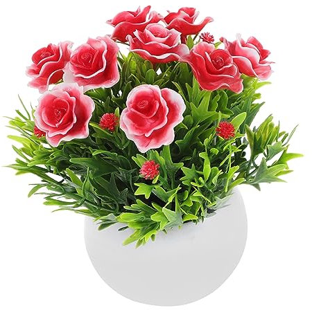 HIAKDOFT Künstliche Topfpflanze Bonsai Kunstblume Kunststoff Lebensecht Roter Halbrund Topf Wohn Bürodekor Langlebig Leuchtende Farben