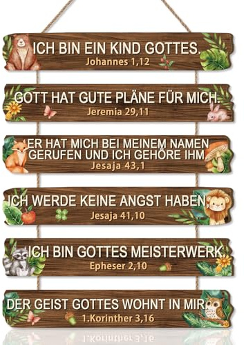 BINCUE Christliche Bibelversen Wandkunst,Insirierende Wanddeko,Religiöse Wanddekoration,ICH BIN EIN KIND GOTTES,Psalmen Schrift Holz christliches Schild Familienschild Wanddeko für Jungen Mädchen