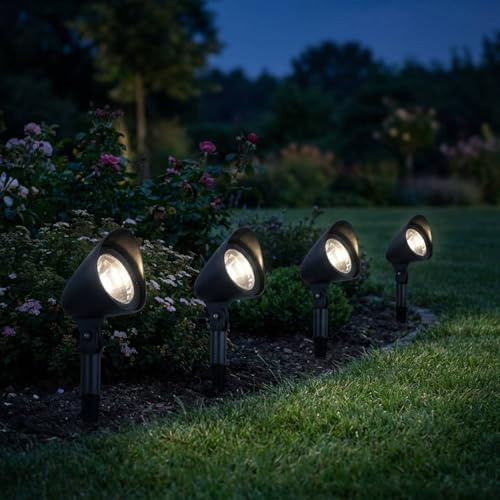 Licht-Erlebnisse LED Erdspießstrahler mit Stecker Kabel 4er Set 16 cm hoch IP44 Anthrazit 3000 K schwenkbar Erdspieß Wegeleuchte Gartenstrahler