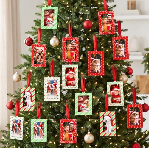 Marsui 24 Stück Weihnachts-Bilderrahmen-Ornamente, Acryl-Bilderrahmen, Ornament, kleine hängende Bilddekoration mit Band für Weihnachtsbaum, für Feiertage, Party, Weihnachtsbaumdekoration, Geschenk