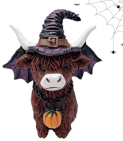 Jingmiger Highland Kuh Figur | Schottische Hochlandkuh Halloween Deko aus Kunstharz | Festliche Sammelfigur für Desktop Etagere drinnen und draußen für Gartenfeste