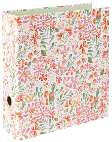 goldbuch 33 631 Ordner Pianta rossa, Einband aus Kunstdruck mit Blumen-Muster und Goldprägung, Hefter mit Hebelmechanik aus Metall, Aktenordner, Heftordner, ca. 28,5 x 32 x 8 cm, Stehordner, Weiß