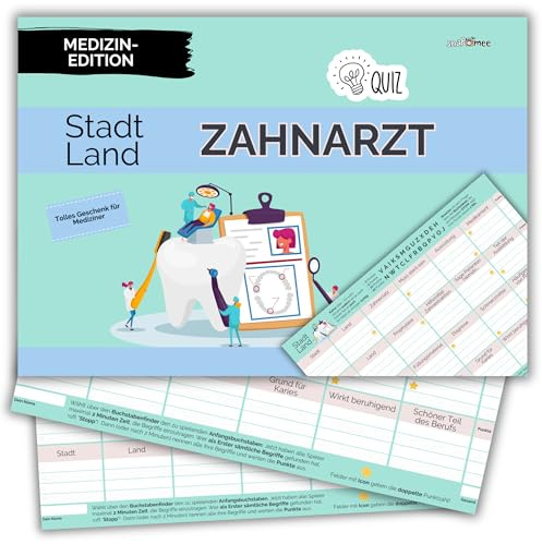 Stadt Land Zahnarzt by snaPmee - Geschenk für Zahnmediziner, ZFA & Co - Zahnarzt-Praxis Quiz - Spiel mit 50 Blatt Din-A4