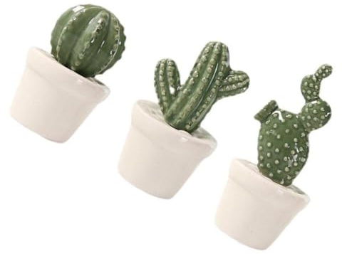 DOITOOL Piante Grasse Artificiali Assortiti 3 Pezzi Cactus in Ceramica | Sicure per Persone e Animali, Finitura Verde, Aspetto Realistico Durevole, Facili da Trasportare Stili multipli