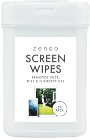 Screen Wipes 50 Pack, Pre-Moistened Lens Wipes for Glasses, Tablets, Phones, TVs, Laptops and Computer Screens, Resealable Plastic Tub, Spectacle Cleaner and Device Cleaning Wipes