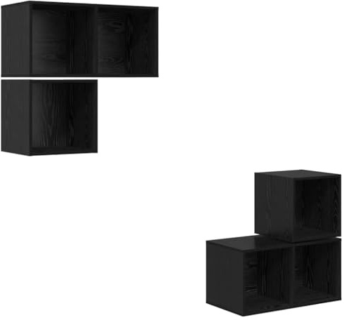 SKTQYQO Meuble TV mural chêne noir 4 pièces | Bois multicouche, style rustique, peu encombrant, convient pour le salon