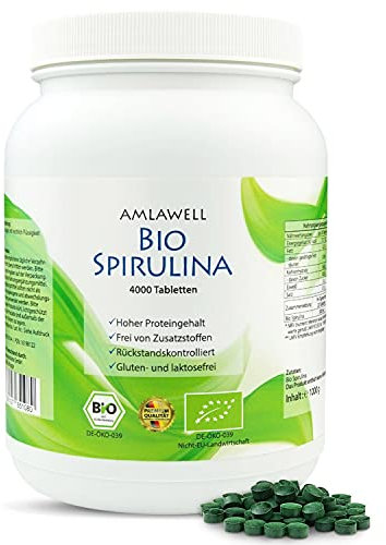Amlawell Bio Spirulina Tabletten - Vegan - ohne Laktose und Gluten - aus deutscher Herstellung - in 1000 g Packung erhältlich - DE-ÖKO-040