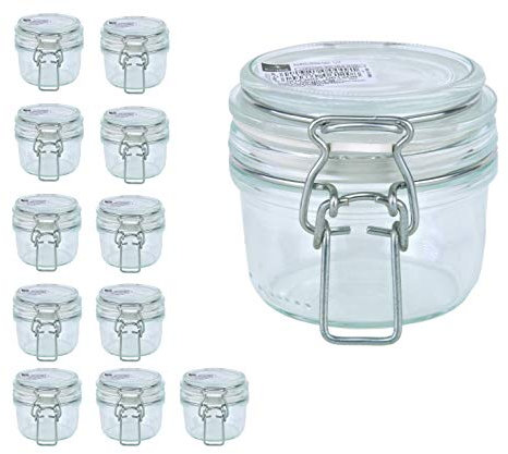 Bormioli Lot de 12 bocaux Fido avec bouchon mécanique - Capacité : 125 ml - Conservation hermétique grâce à l'anneau en caoutchouc et au bouchon à étrier.