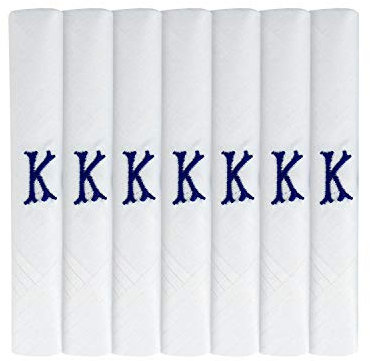 Herren-Taschentücher mit Initialen bestickt, mit Satin-Bordüre, verschiedene Buchstaben, Weiß, 7 Stück, K, 85