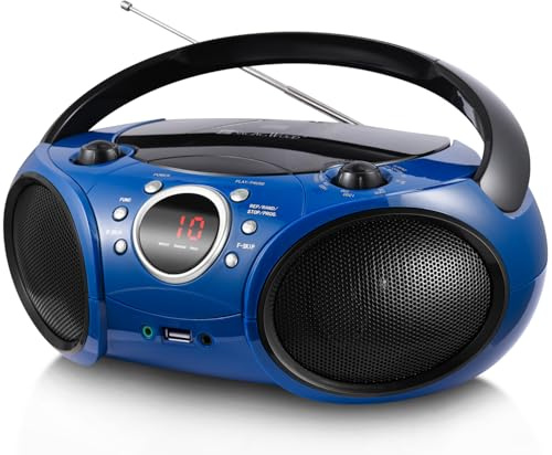 SINGING WOOD 030B Lettore CD Portatile Boombox con Bluetooth per la casa AM FM Radio Stereo, Aux Line in, Jack per Cuffie, AC supportato o Alimentato a Batteria (Starlight Blue)